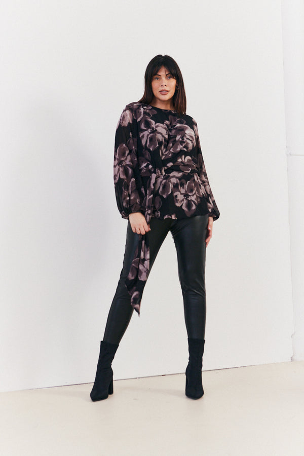 In The Style In The Style Floral Tie Waist Blouse Brown