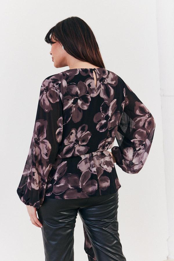 In The Style In The Style Floral Tie Waist Blouse Brown