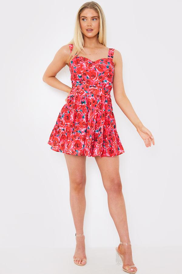 In The Style In The Style Floral Tiered Mini Dress Pink