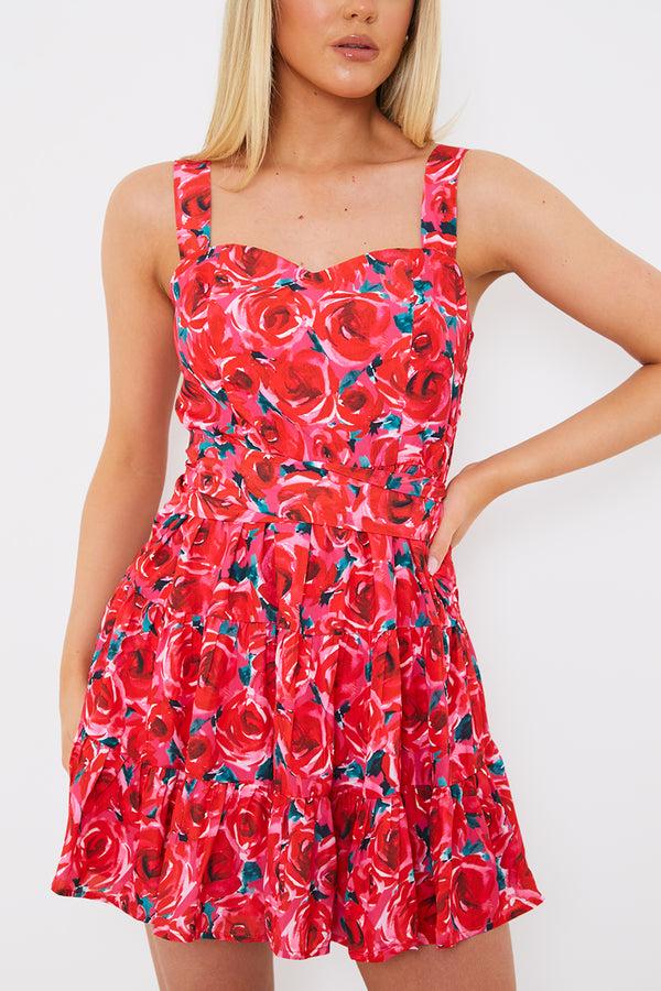 In The Style In The Style Floral Tiered Mini Dress Pink