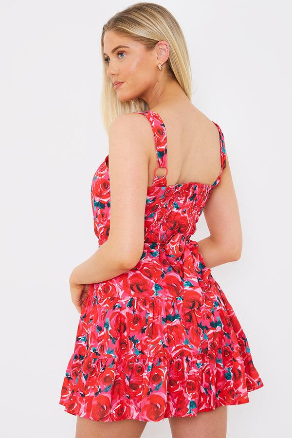 In The Style In The Style Floral Tiered Mini Dress Pink