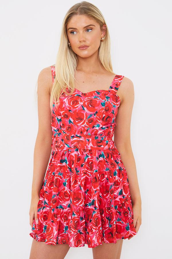 in the style In the Style Floral Tiered Mini Dress Pink