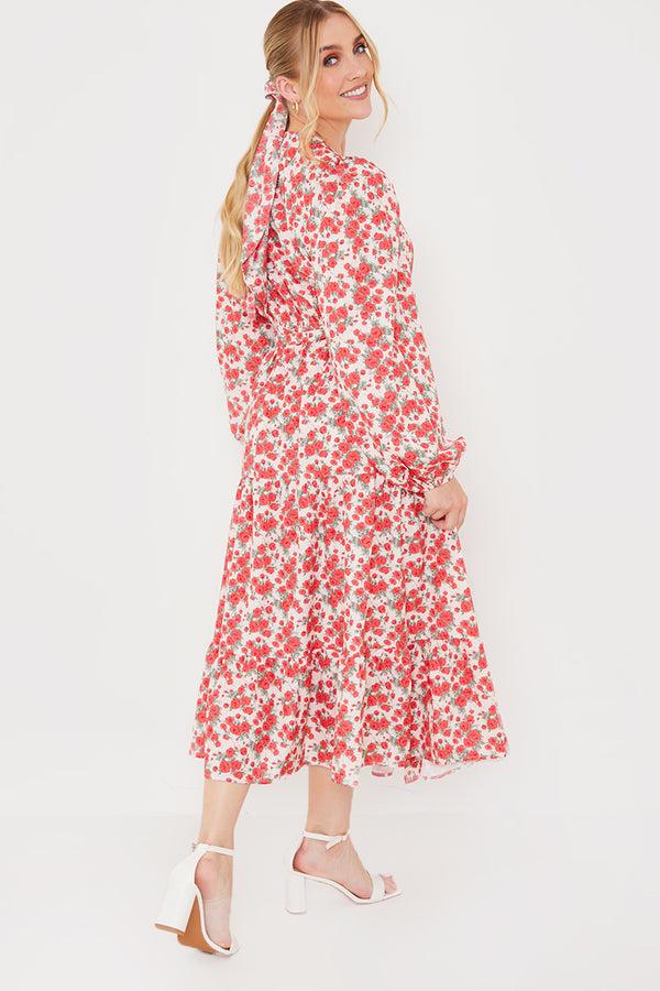 In The Style In The Style Floral Wrap Midi Dress Red