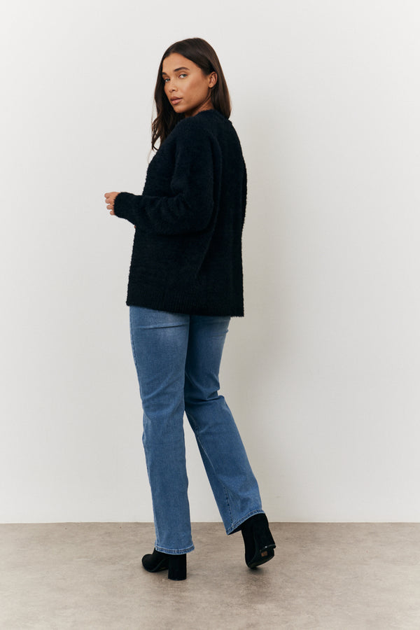 In The Style In The Style Fluffy Knit Embellished Bow Detail Cardigan Black