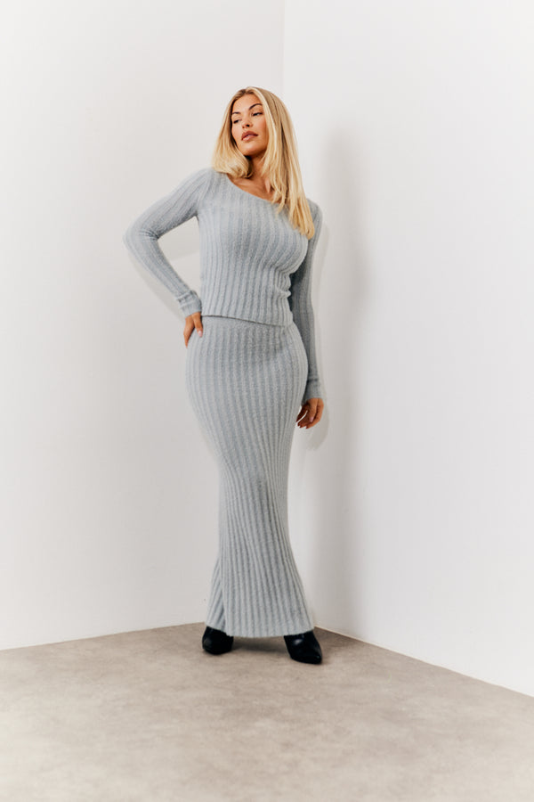 In The Style In The Style Fluffy Rib Co-Ord Knitted Jumper Grey