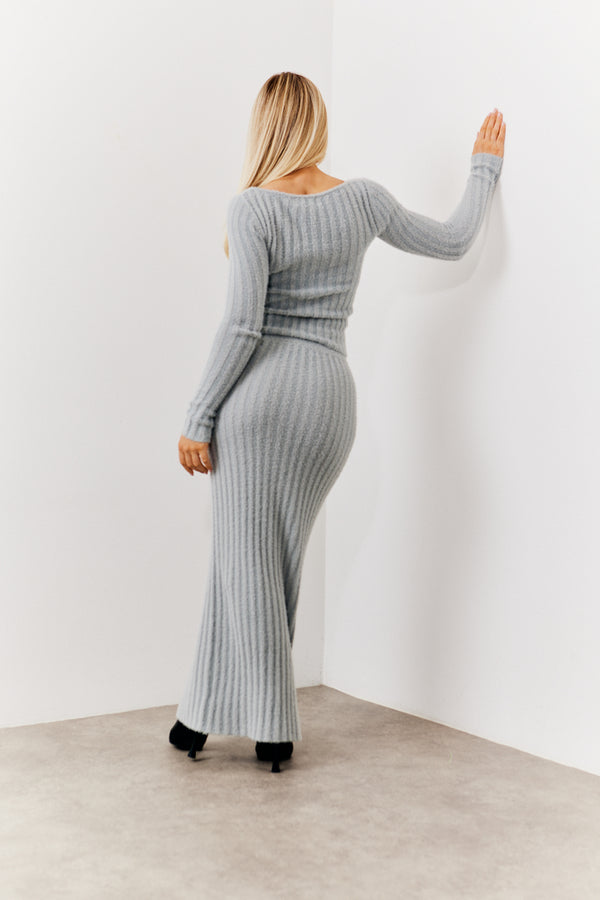 In The Style In The Style Fluffy Rib Co-Ord Knitted Jumper Grey