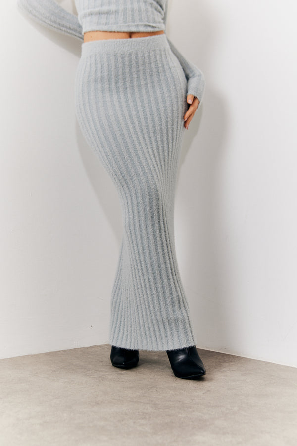 In The Style In The Style Fluffy Rib Co-Ord Midaxi Skirt Grey