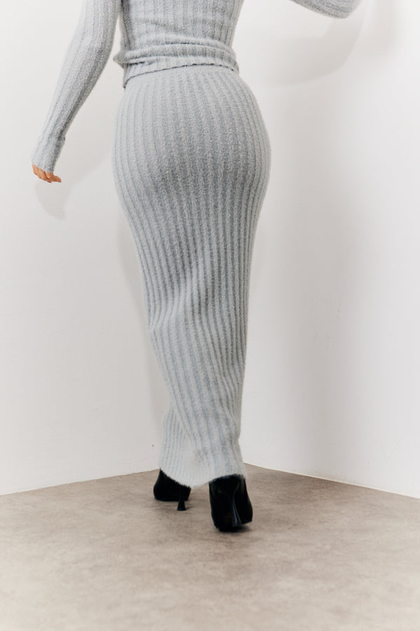 In The Style In The Style Fluffy Rib Co-Ord Midaxi Skirt Grey