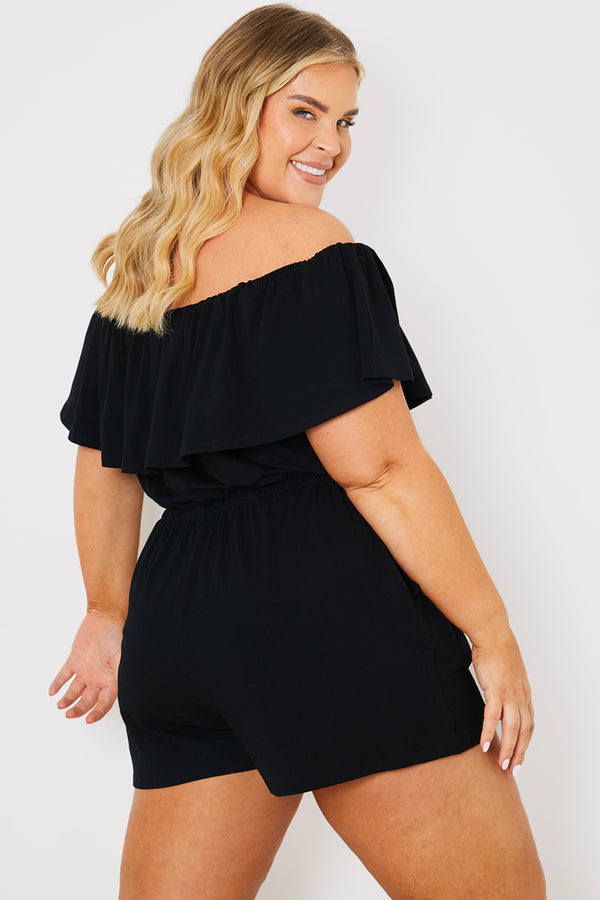 In The Style In The Style Frill Bardot Playsuit Black