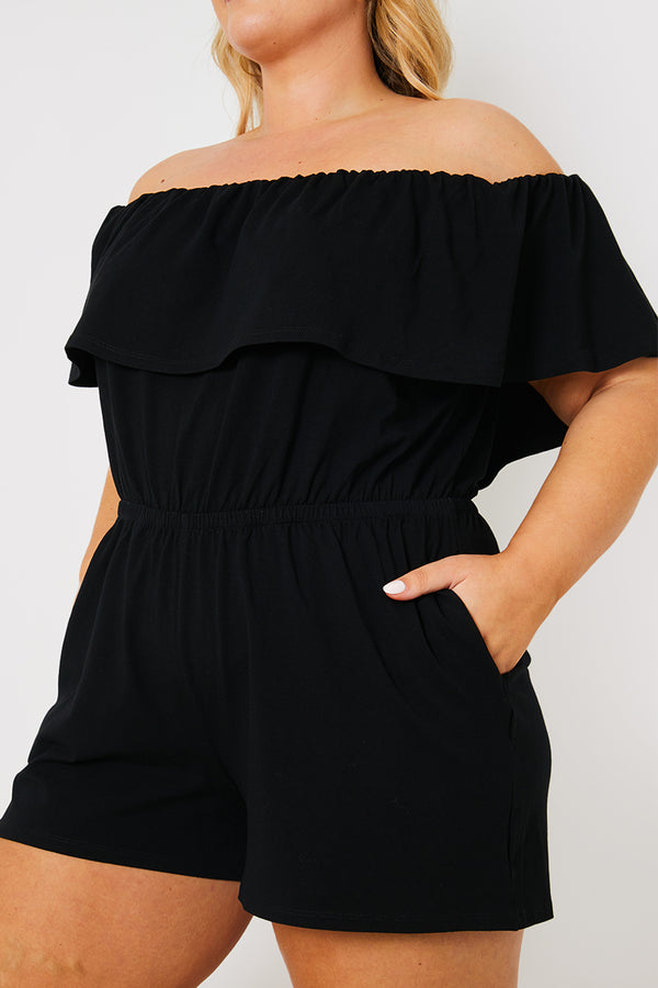 In The Style In The Style Frill Bardot Playsuit Black