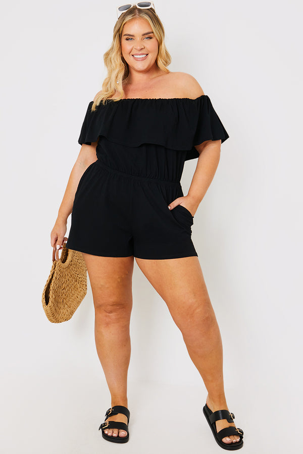 In The Style In The Style Frill Bardot Playsuit Black
