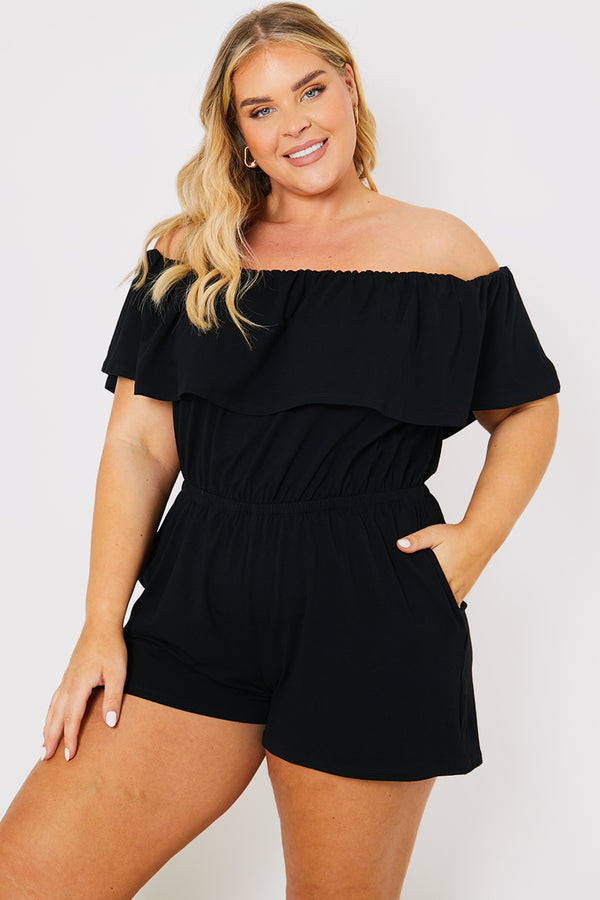 in the style In the Style Frill Bardot Playsuit Black