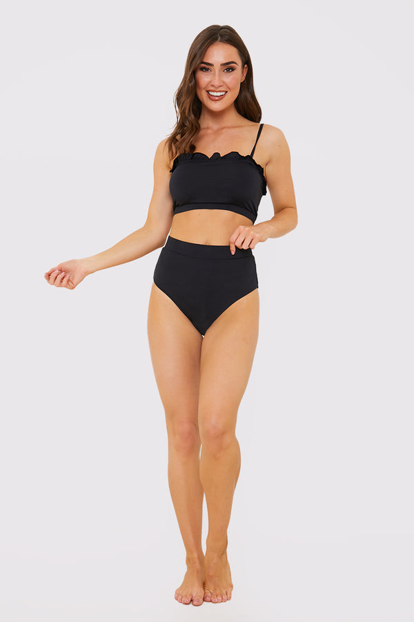 In The Style In The Style Frill Detail Bikini Top Black