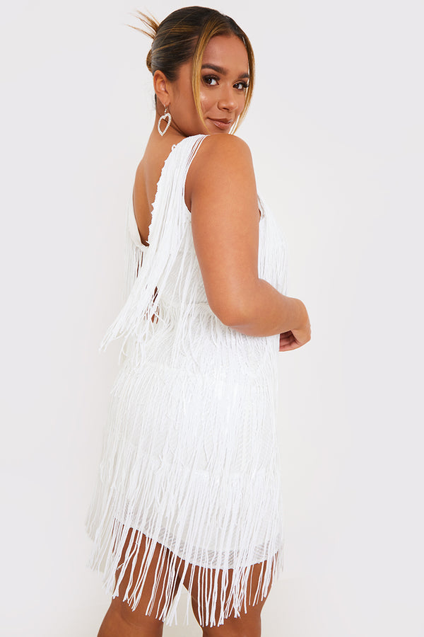 In The Style In The Style Fringe Sequin Mini Dress White