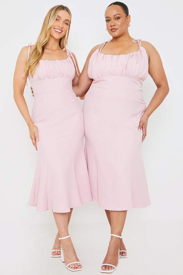 In The Style In The Style Gathered Bust Midi Dress Pink
