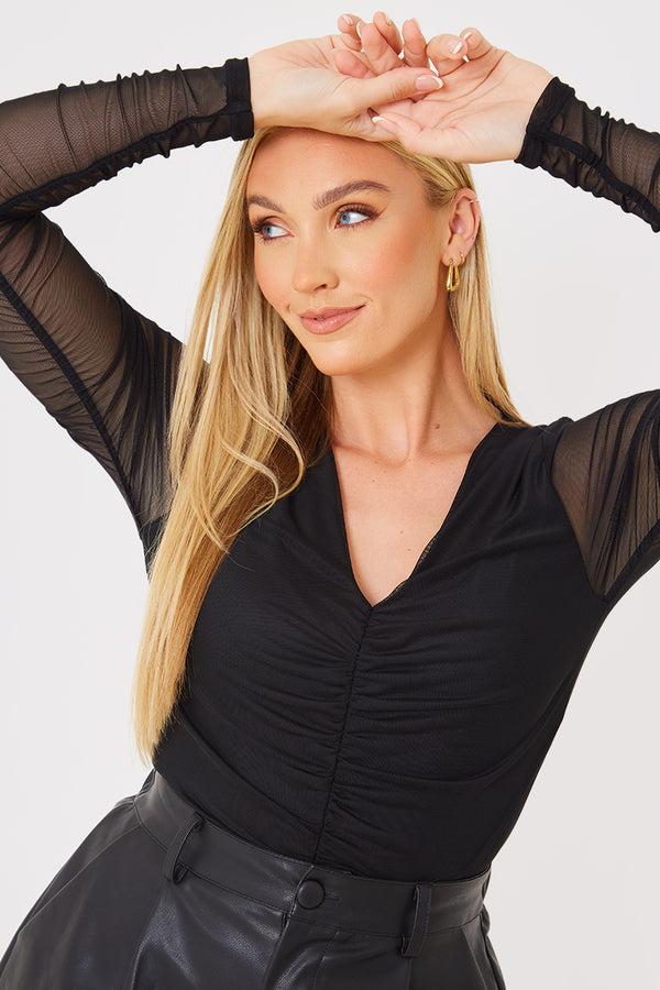 In The Style In The Style Gathered Front Bodysuit Black