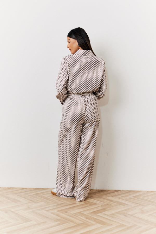 In The Style In The Style Geo Printed Wide Leg Trousers Cream