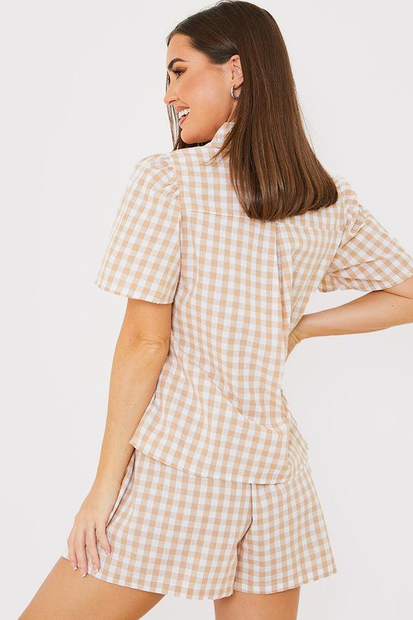In The Style In The Style Gingham Short Sleeve Shirt Brown