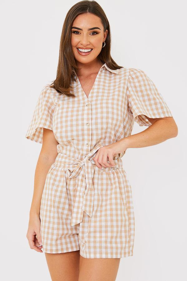 in the style In the Style Gingham Short Sleeve Shirt Brown