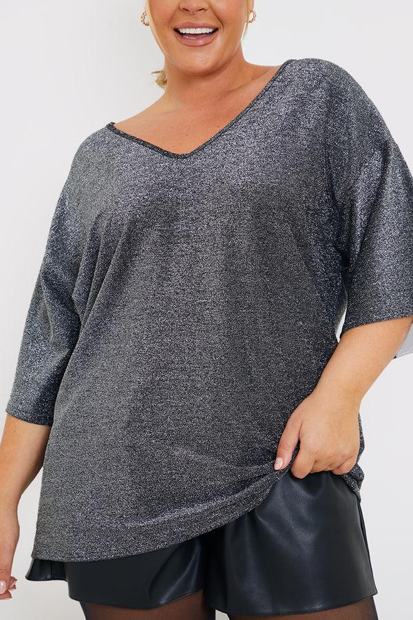 In The Style In The Style Glitter Embellished T Shirt Black