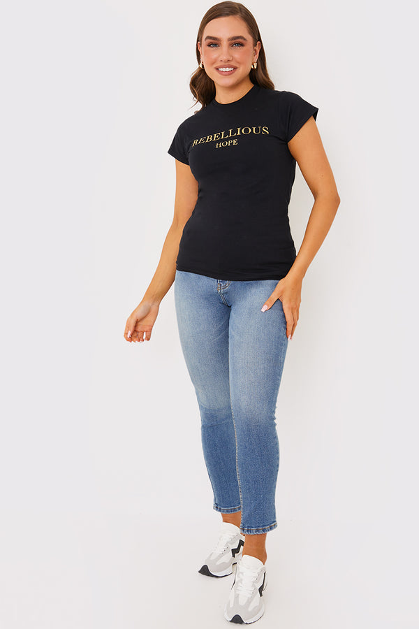 In The Style In The Style Gold Foil Rebellious Hope Fitted T-Shirt Black