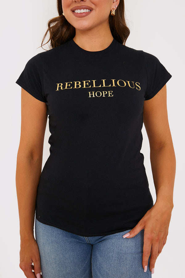 In The Style In The Style Gold Foil Rebellious Hope Fitted T-Shirt Black