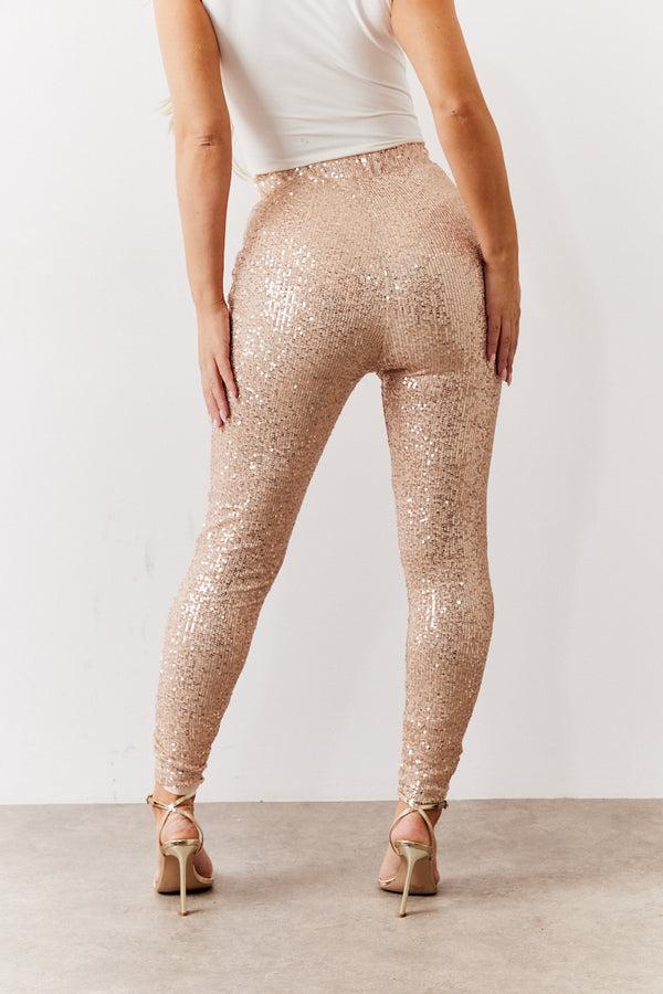 In The Style In The Style Gold Premium Sequin Leggings Gold