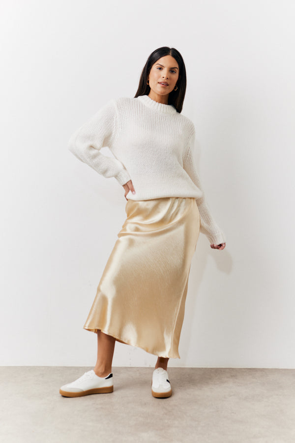 in the style In the Style Gold Satin Midi Skirt Gold