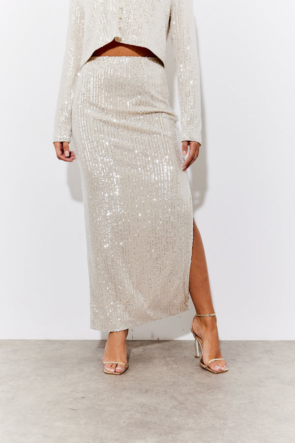 In The Style In The Style Gold Sequin Slit Detail Midi Skirt Gold