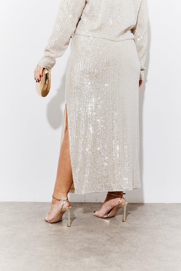 In The Style In The Style Gold Sequin Slit Detail Midi Skirt Gold