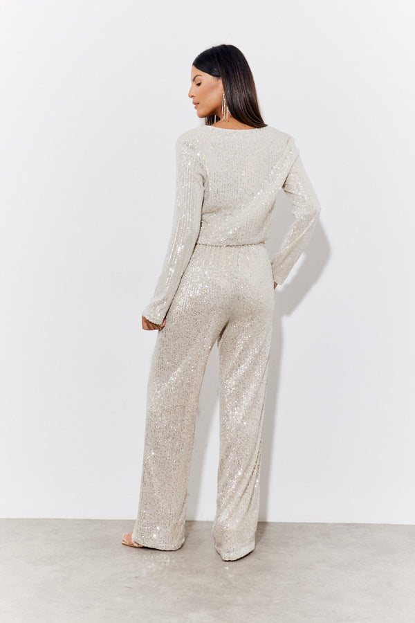 In The Style In The Style Gold Sequin Wide Leg Trouser Gold