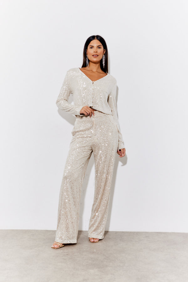 in the style In the Style Gold Sequin Wide Leg Trouser Gold