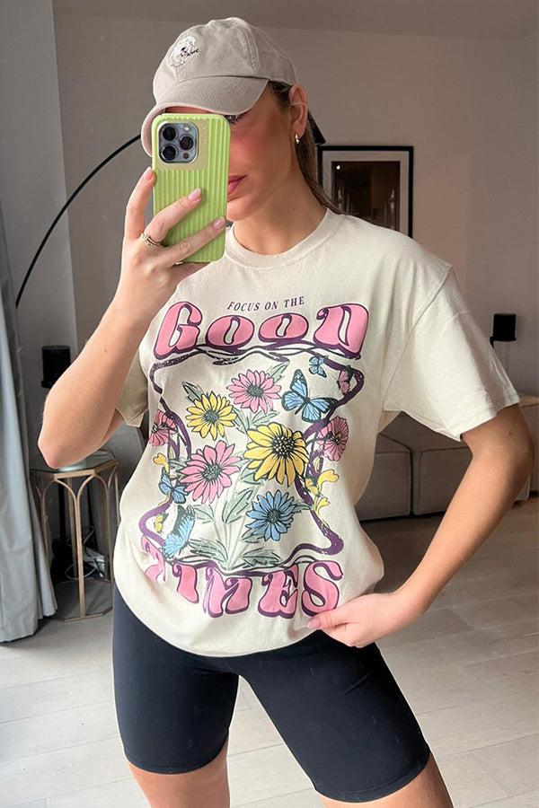 In The Style In The Style Good Times Motif T-Shirt Stone