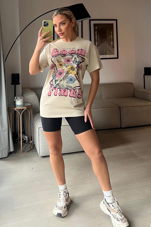 In The Style In The Style Good Times Motif T-Shirt Stone