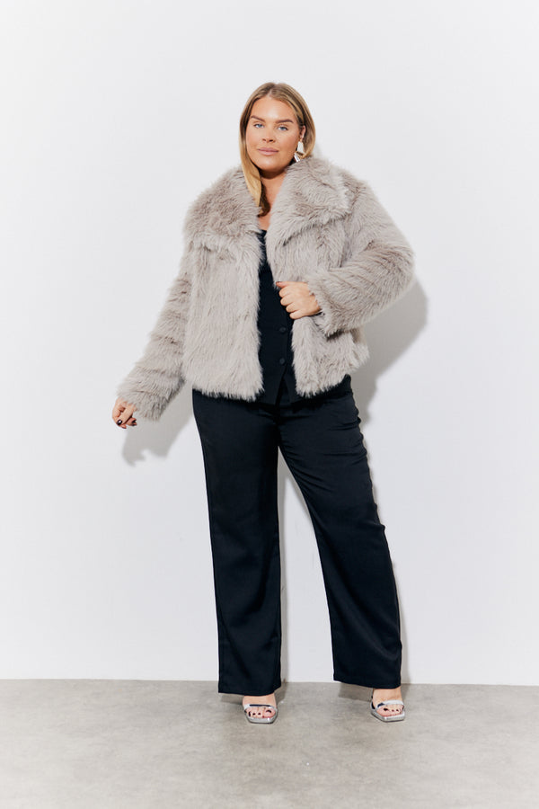 In The Style In The Style Grey Oversized Collared Faux Fur Coat Grey
