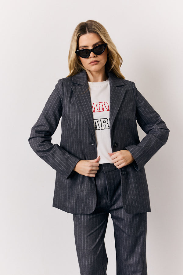 In The Style In The Style Grey Pinstripe Tailored Blazer Grey
