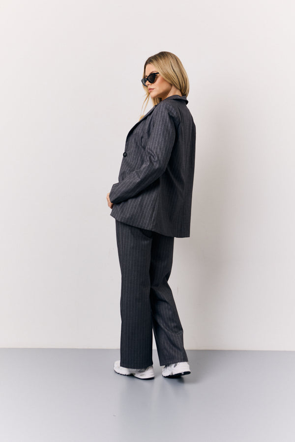 In The Style In The Style Grey Pinstripe Wide Leg Tailored Trouser Grey