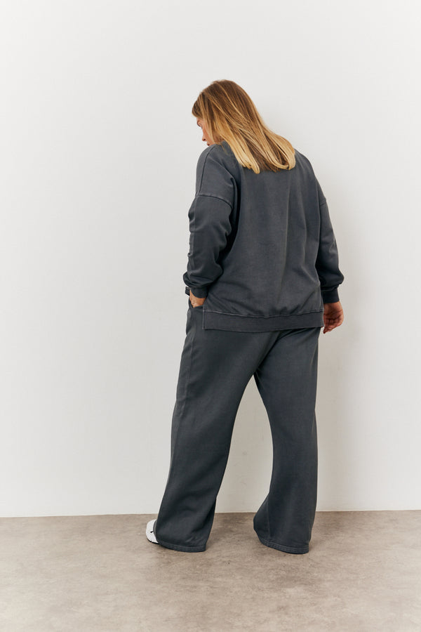 In The Style In The Style Grey Wash Wide Leg Jogger Dark Grey