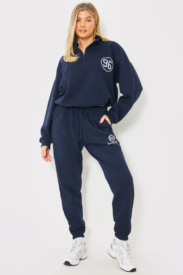In The Style In The Style Half Zip '96' Printed Toggle Sweater Navy