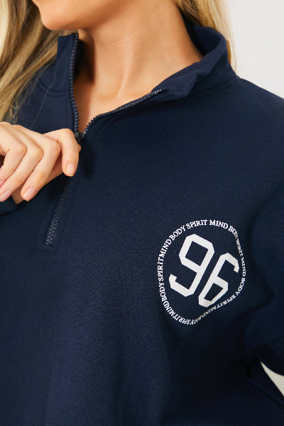 In The Style In The Style Half Zip '96' Printed Toggle Sweater Navy