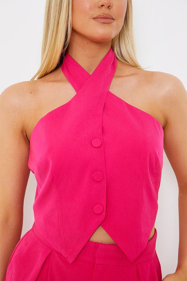 In The Style In The Style Halterneck Co-Ord Waistcoat Pink