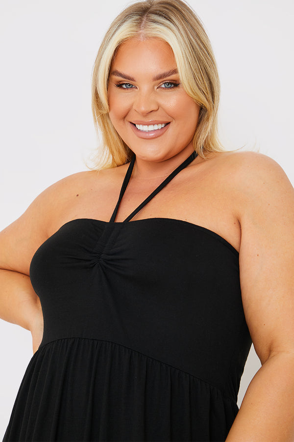 In The Style In The Style Halterneck Ruched Front Midaxi Dress Black