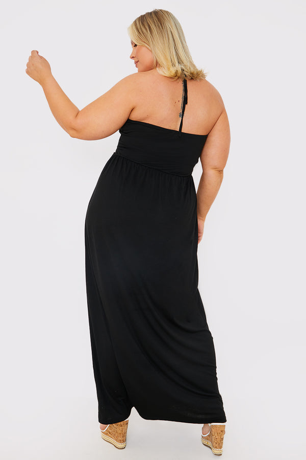 In The Style In The Style Halterneck Ruched Front Midaxi Dress Black