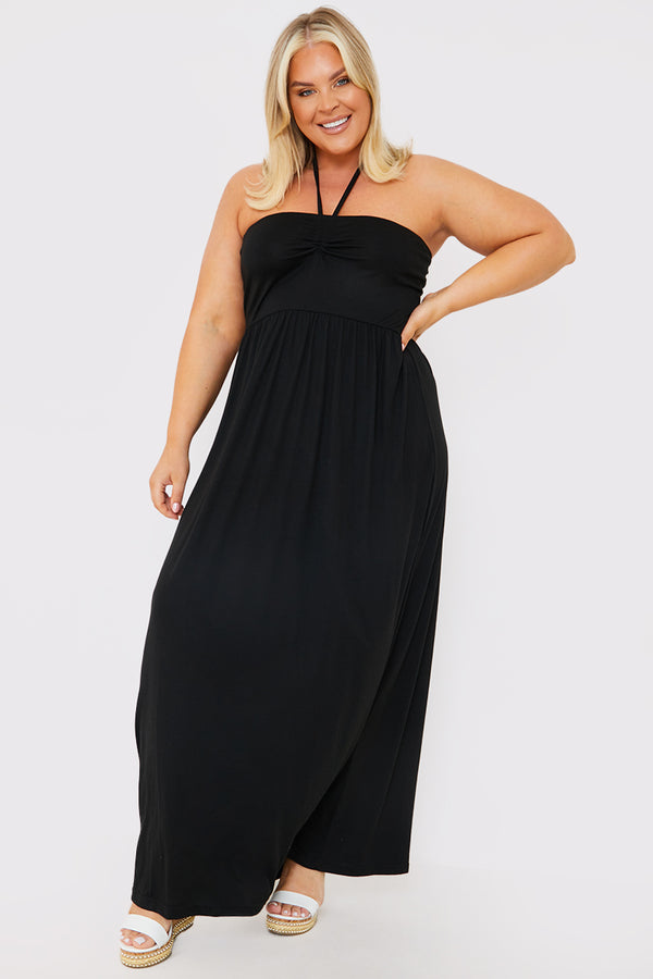 in the style In the Style Halterneck Ruched Front Midaxi Dress Black