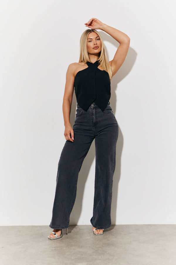 In The Style In The Style Halterneck Waistcoat Black