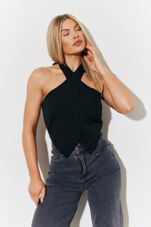 in the style In The Style Halterneck Waistcoat Black