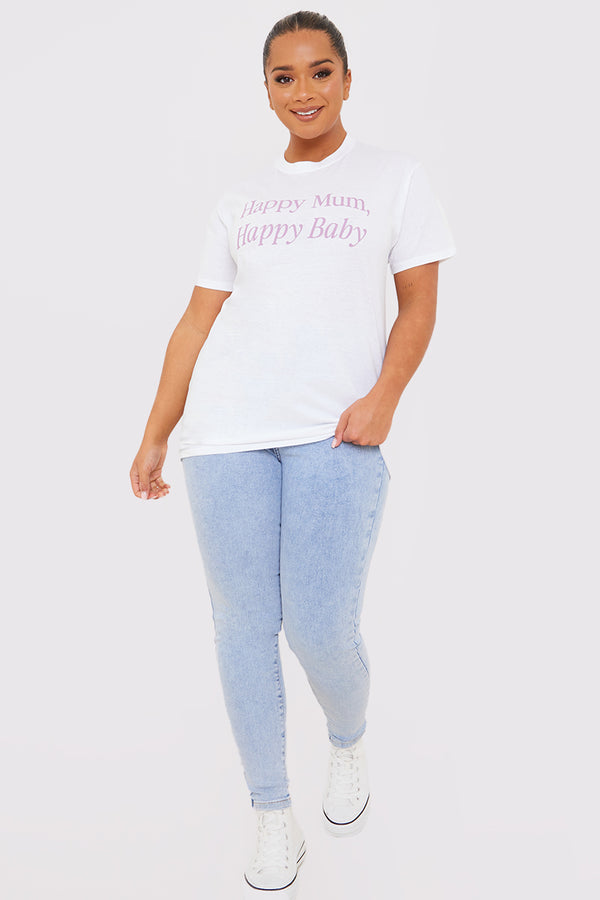 In The Style In The Style Happy Mum Happy Baby Slogan Tee White