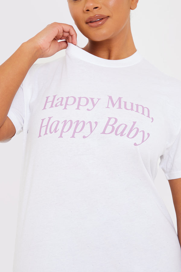 In The Style In The Style Happy Mum Happy Baby Slogan Tee White