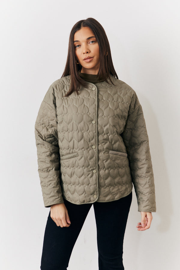 In The Style In The Style Heart Quilted Lightweight Jacket Khaki