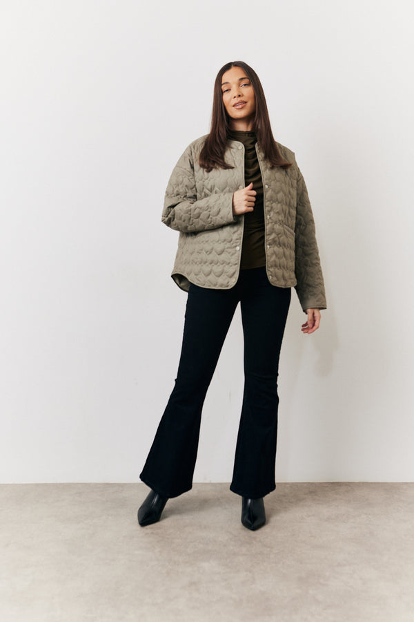 In The Style In The Style Heart Quilted Lightweight Jacket Khaki